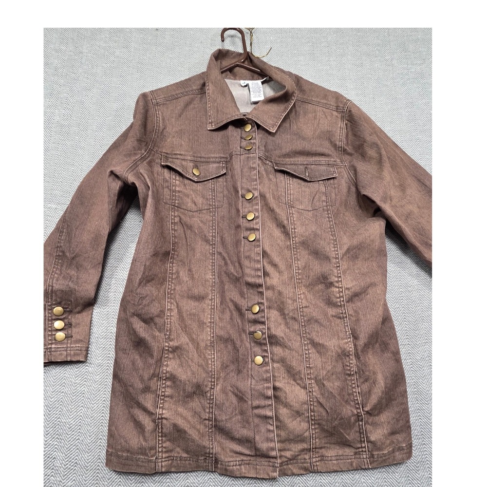 Denim 24/7 Womens Brown‎ Longline Denim Jacket Size 20W Ramie Cotton 32-0358-5
